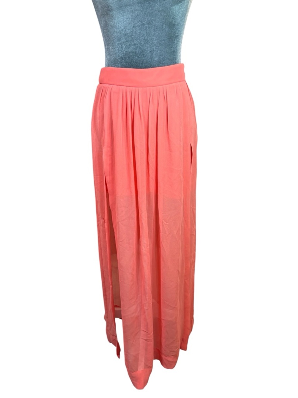 Zara Woman Sheer Coral Maxi Skirt with Side Slits Size XS